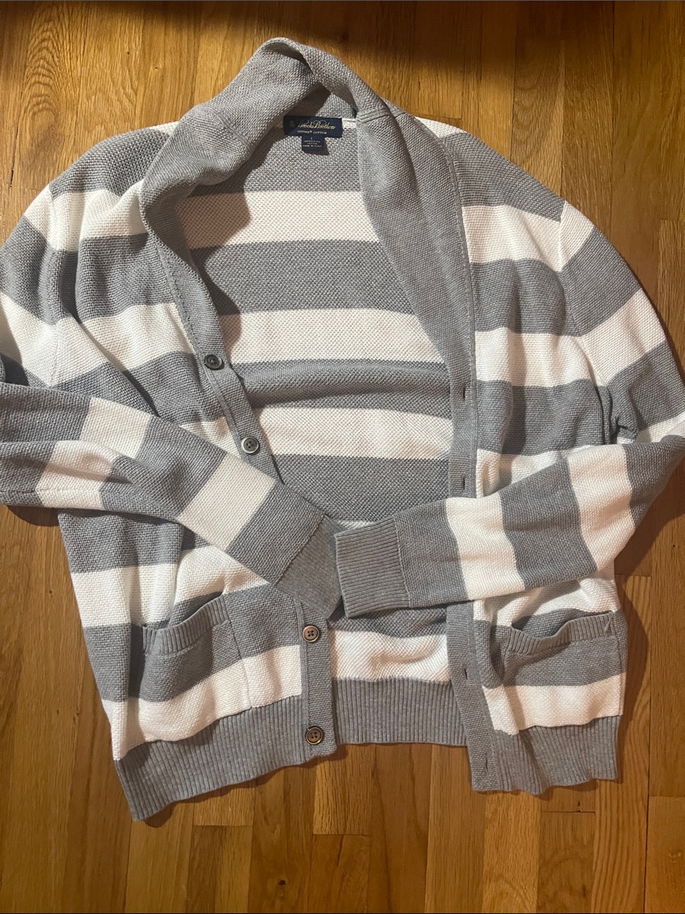 Brooks Brothers Gray & White Striped Shawl Collar Cardigan